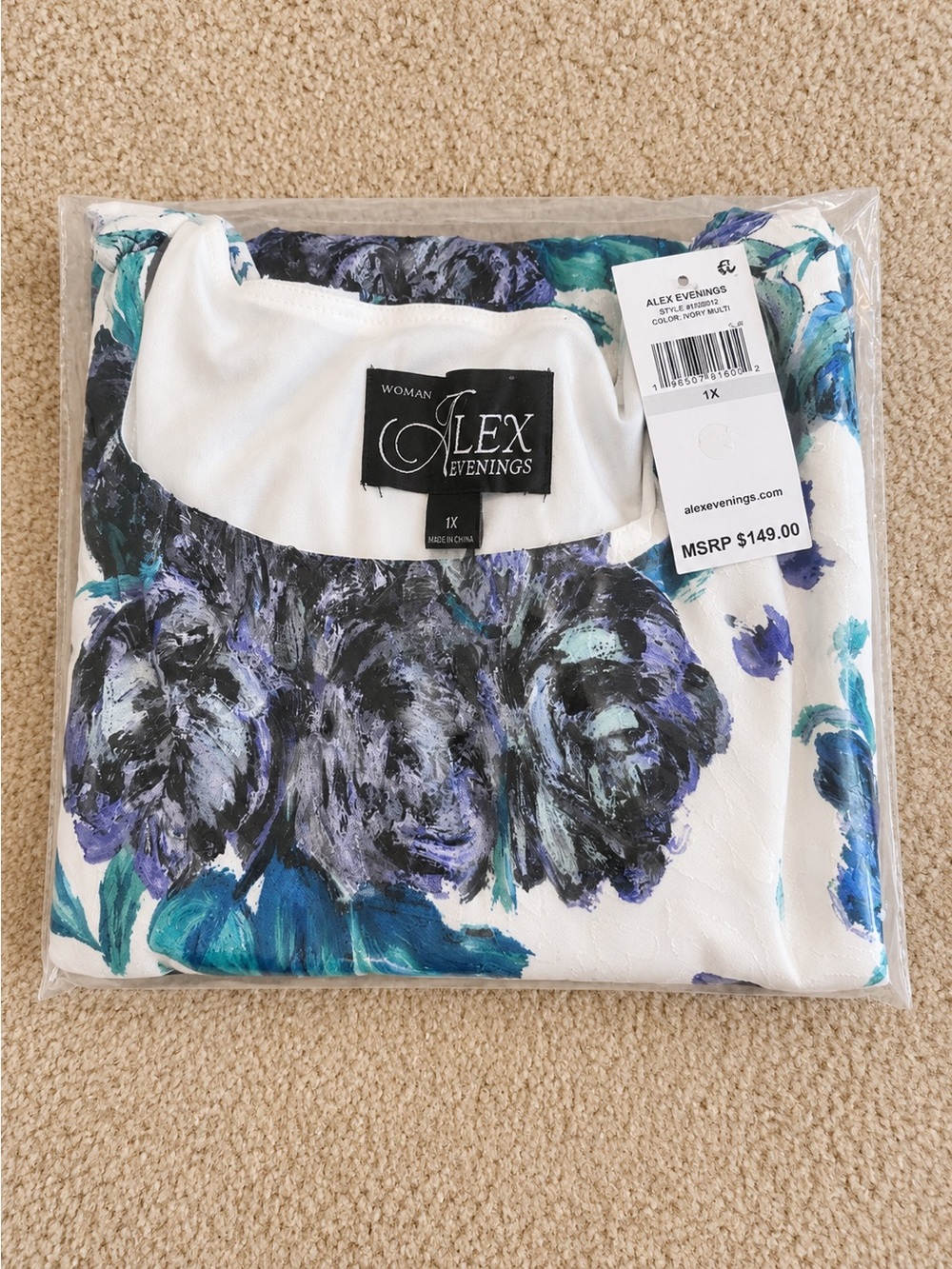 NWT Alex Evenings Ivory Multi Floral Chiffon Bell Sleeve Blouse Sz 1X - Picture 4 of 4
